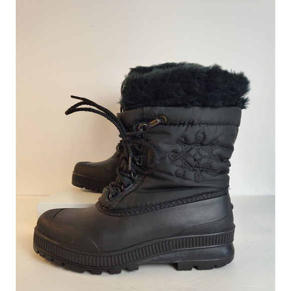 Sorel Boots Women's 6 Black Duck Boots Ankle Winter Snow Snowflake Vintage - Picture 1 of 14